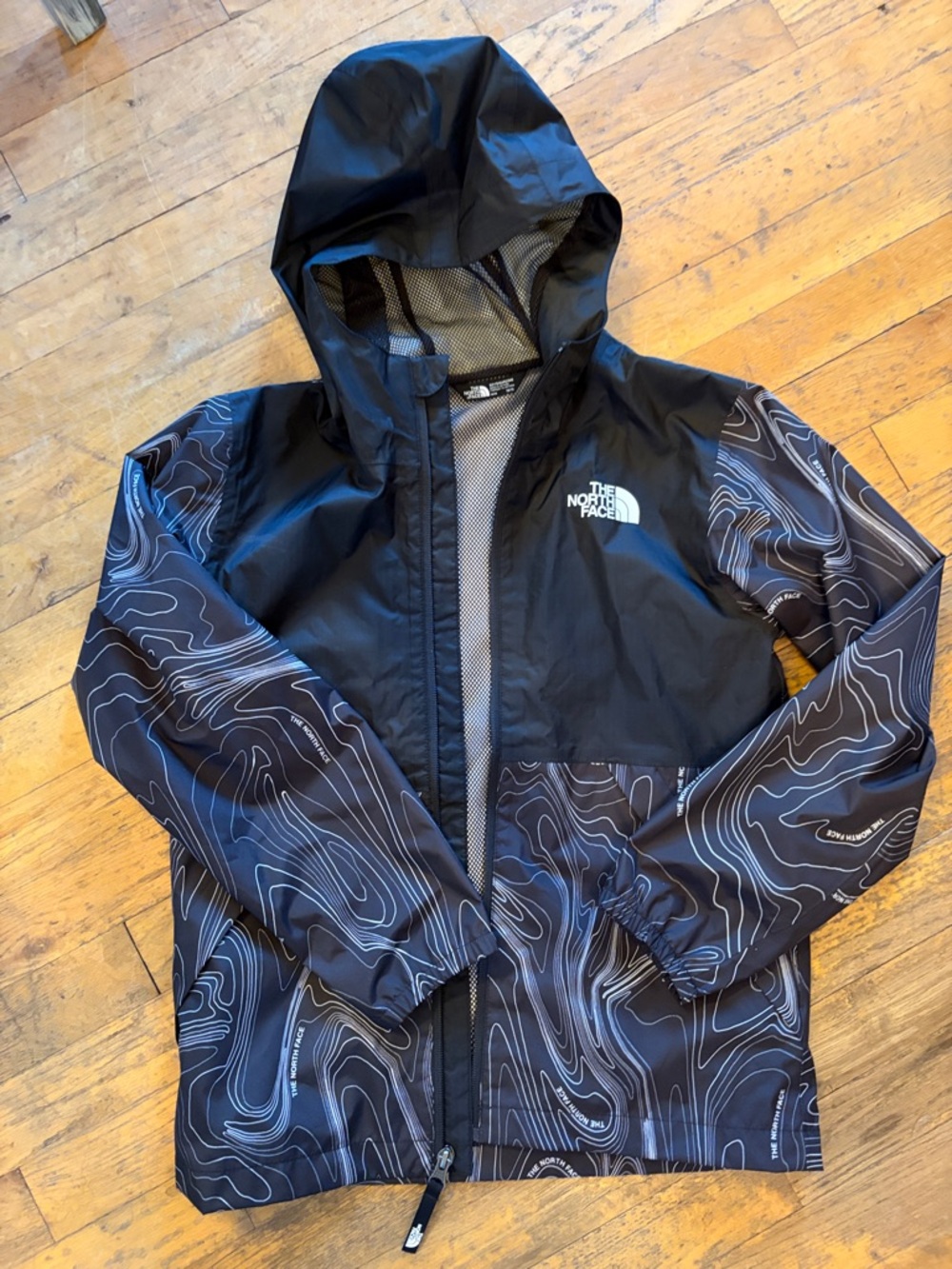The North Face Black Topographic-Print Hooded Windbreaker